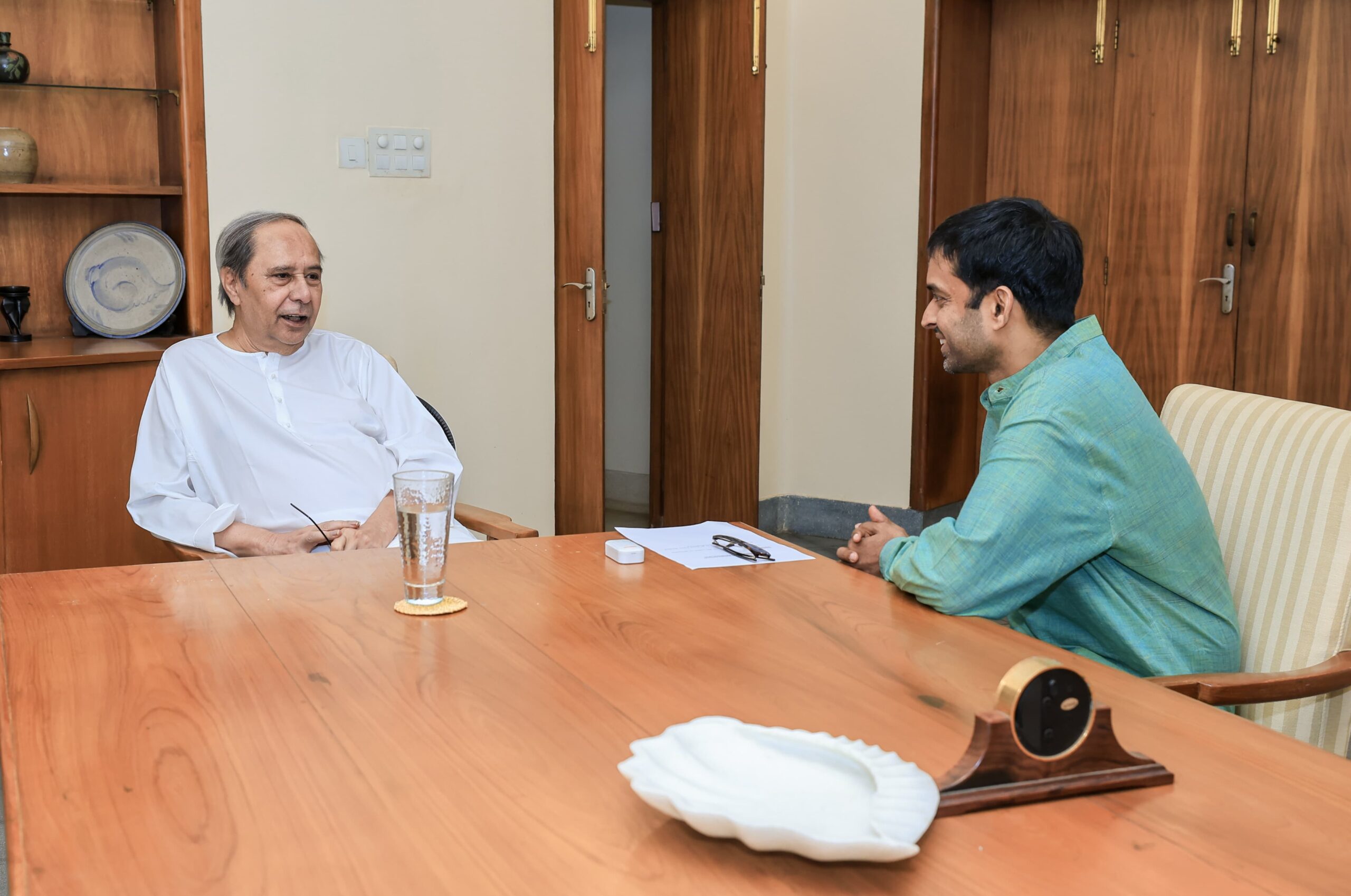 Renowned International badminton player Mr P Gopichand meeting leader of oppostion  Sri Naveen patnaik at Naveen Nivas in Bhubaneswar to express his gratitude for establishment  of Badminton high performance centre in Bhubaneswar.