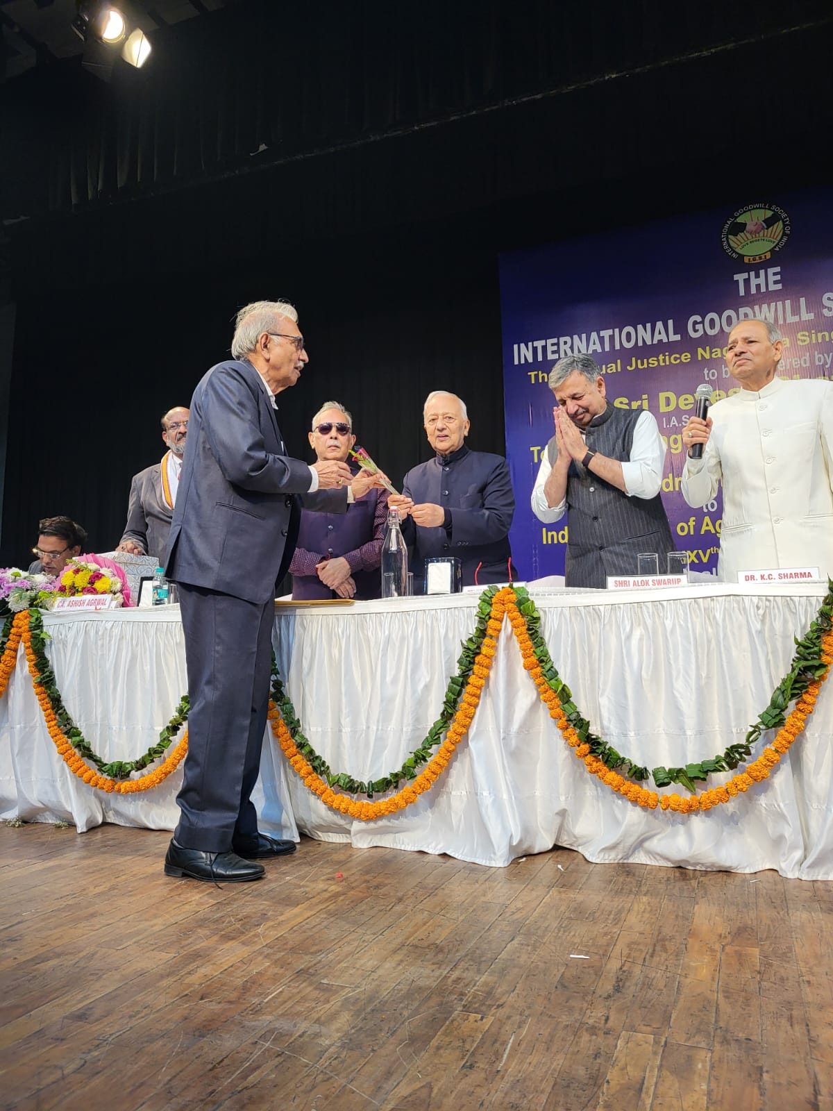 Veteran Journalist Gopal Misra being received at the International Goodwill Society of India